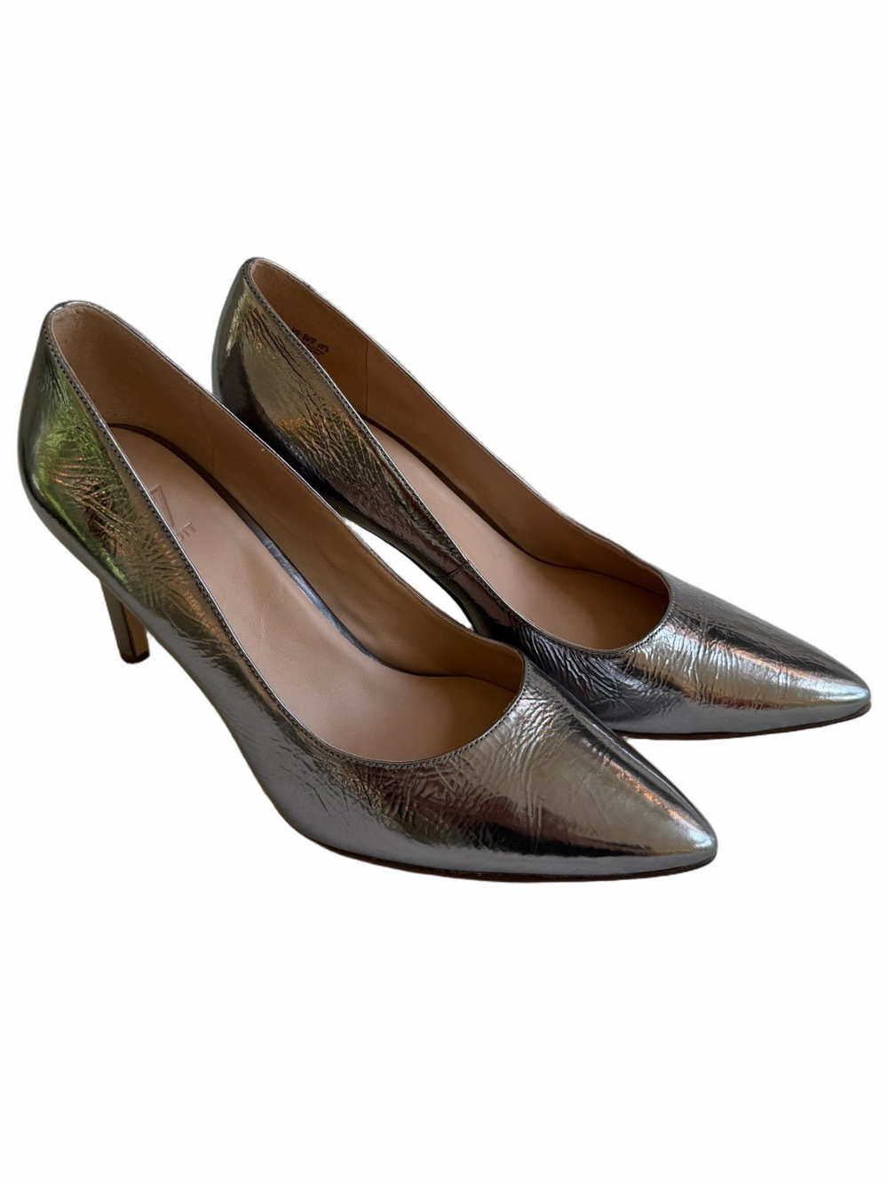 Naturalizer 27 Edit Alanna Leather High Heels Merallic Silver Pewter Size 9.5